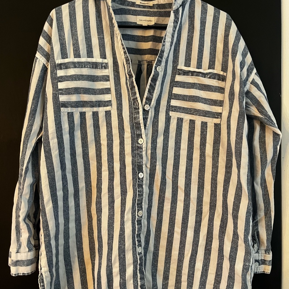 Thread and Supply  Blue and White Striped Shirt